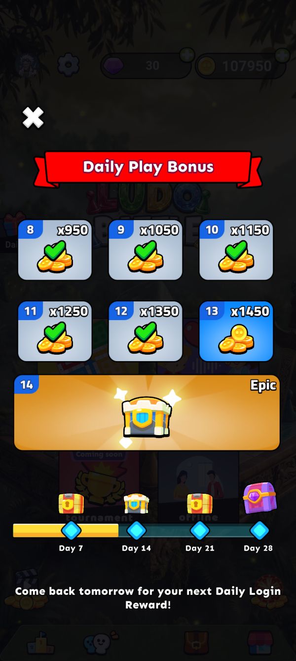 Daily play bonus calendar