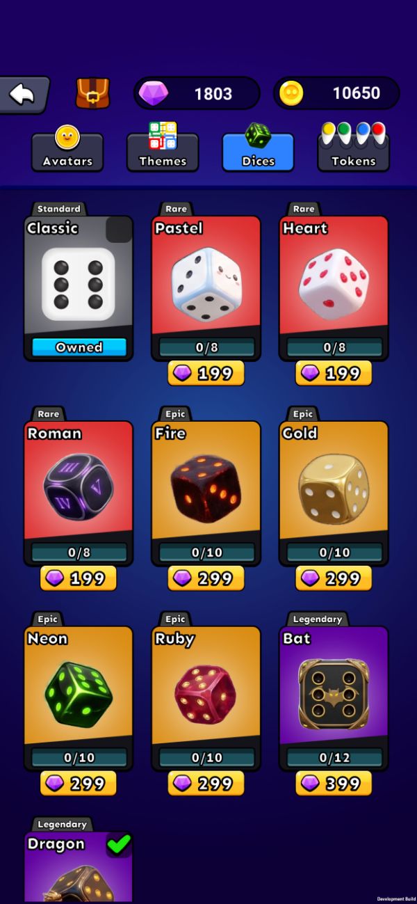 Dice skin inventory
